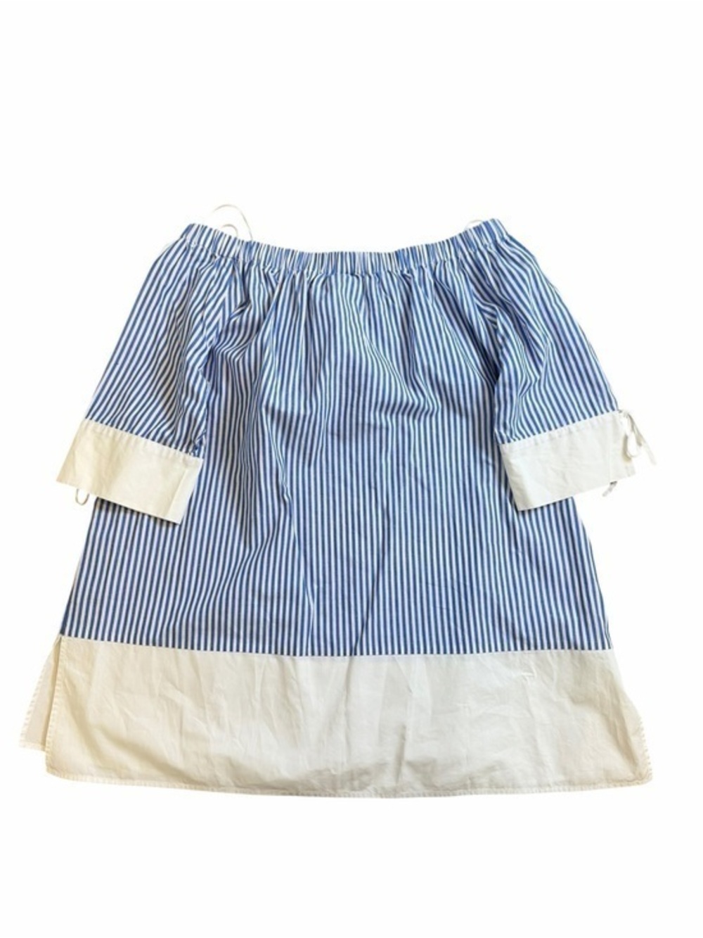 Ravel 100% Cotton Off Shoulder Stripe Tunic Top Coastal Size L